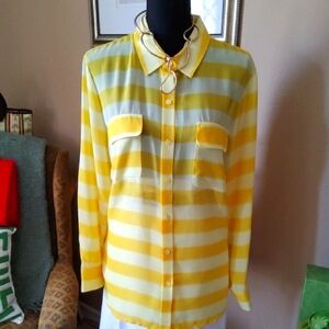 Coldwater Creek Yellow and Cream Striped Blouse
